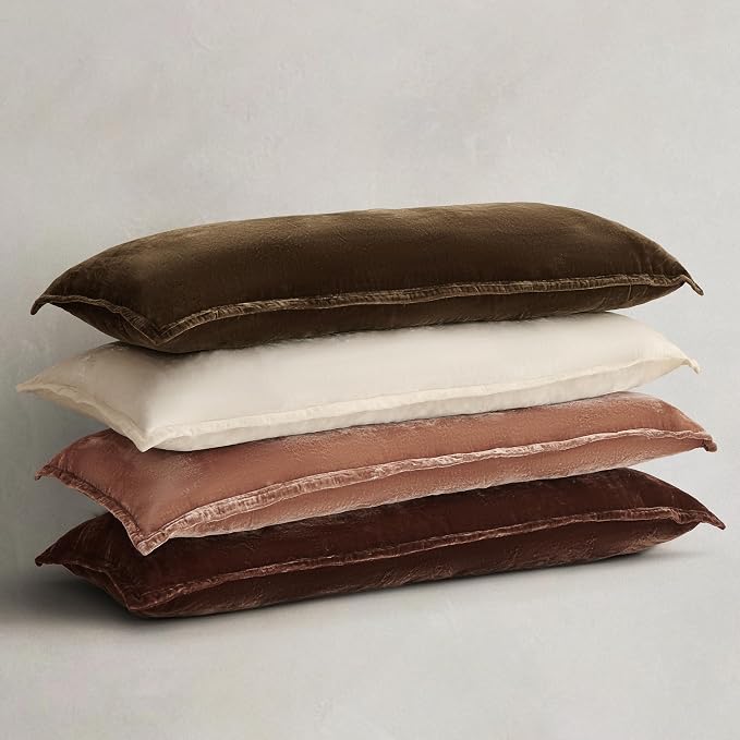 HiEnd Accents Stella Faux Silk Velvet Lumbar Pillow, 14x42 inch, Green Ochre, Romantic Western Modern Traditional Style Luxury Bedding, Decorative Throw Pillow