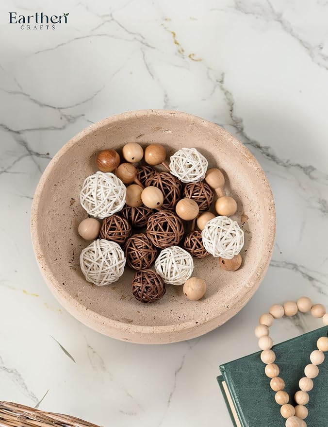 Marble Decorative Bowl 8" Inches Travertine Key Bowl for Entryway Natural Stone Fruit Bowl For Kitchen Counter, Serving Bowl For Coffee Table, Modern Home Centerpiece Decor