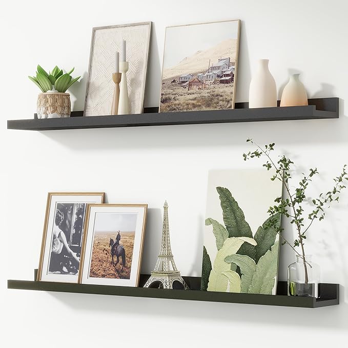 FLYJOE Picture Ledge Shelf, Floating Shelves Set of 2, 40 Inches Nursery Book Shelves for Toys Storage, Kids Bookshelf Wall Mounted for Living Room Bedroom Decor Books Photo Frames, Black