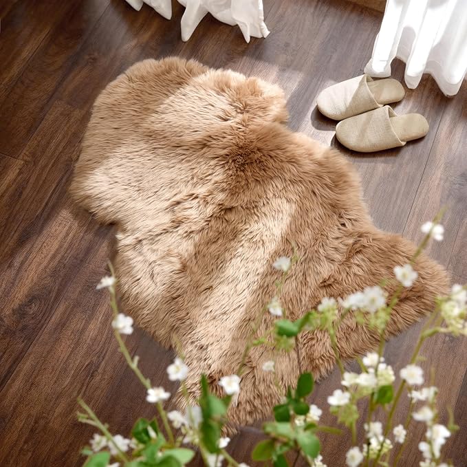 Premium Genuine Sheepskin Area Ruge - Real Wool Fur Shaggy Carpet | Fluffy Soft Natural Lambskin Rug Seat Chair Covers for Couch Sofa Bedroom Living Room(Tan,2×3 Feet Sheepskin)