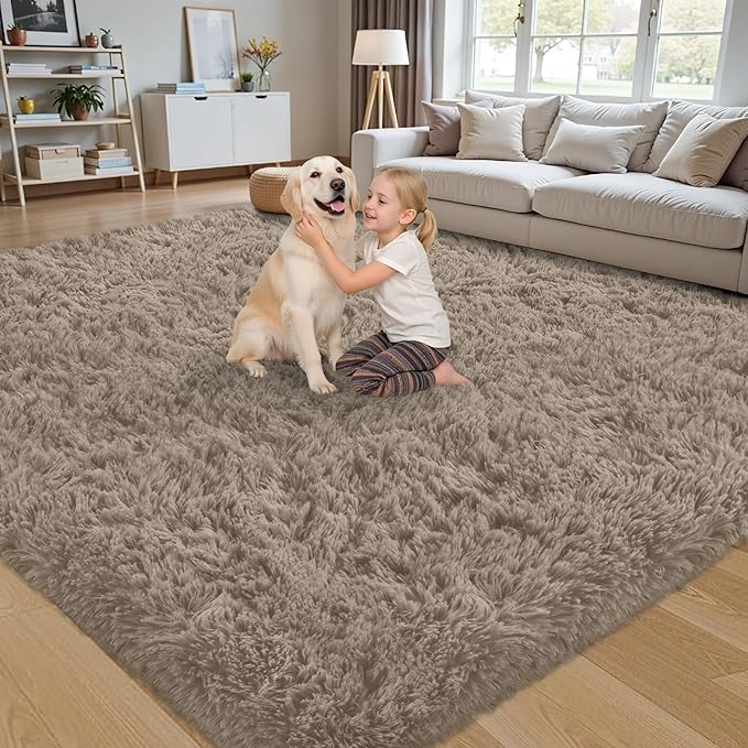 6x9 Area Rug for Living Room:Ultra Soft Fluffy Shag Grey Camel Rugs,Large Fuzzy Plush Indoor Non Slip Carpet Washable Rug for Bedroom Kids Nursery Office Dorm Modern Decor(Grey Camel 6'x9')