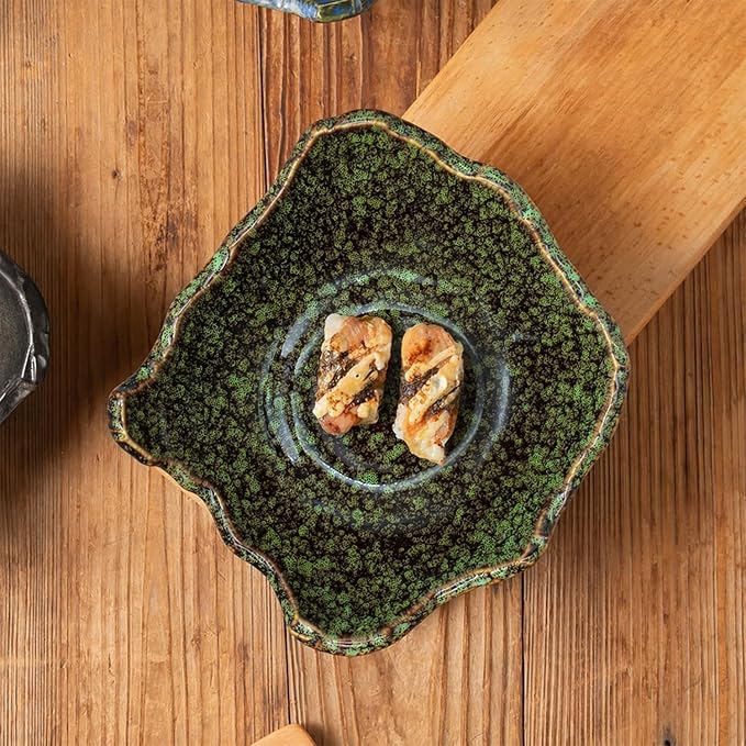 8" Small Ceramic Decorative Bowl 1 Pice – Irregular Rim Reactive Glaze Candy Bowl, Berry Bowl, Entryway Catchall, Japanese Style Fruit Dish for Tabletop or Home Decor (Green Reactive Glaze)