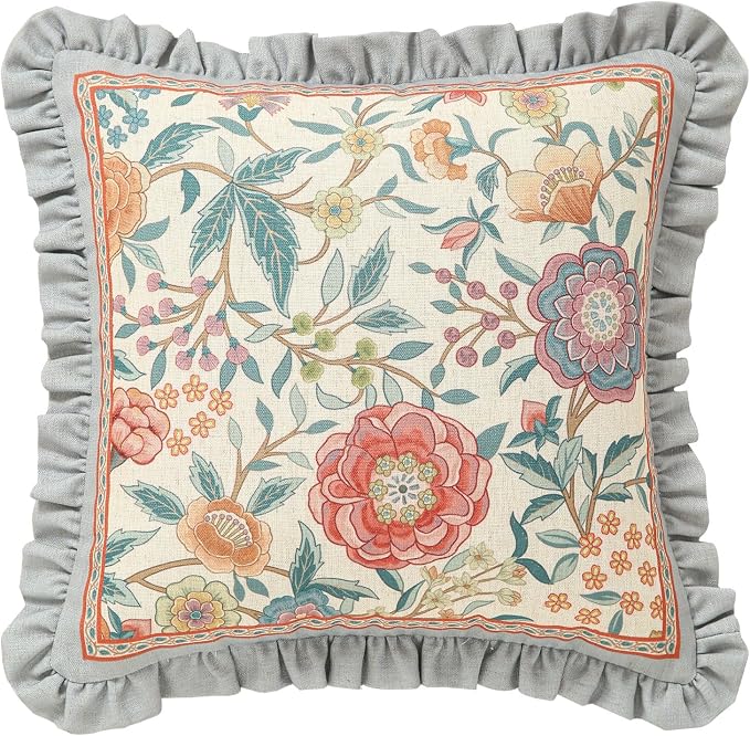 bilin gaier Vintage Linen Throw Pillow Cover,18"x18"-Flowershadow A | Designer Elegant Square Pillow Cover,Concealed Zipper Design,Floral Pattern,Sofas,Bedroom,Living Room,Lounge Chairs