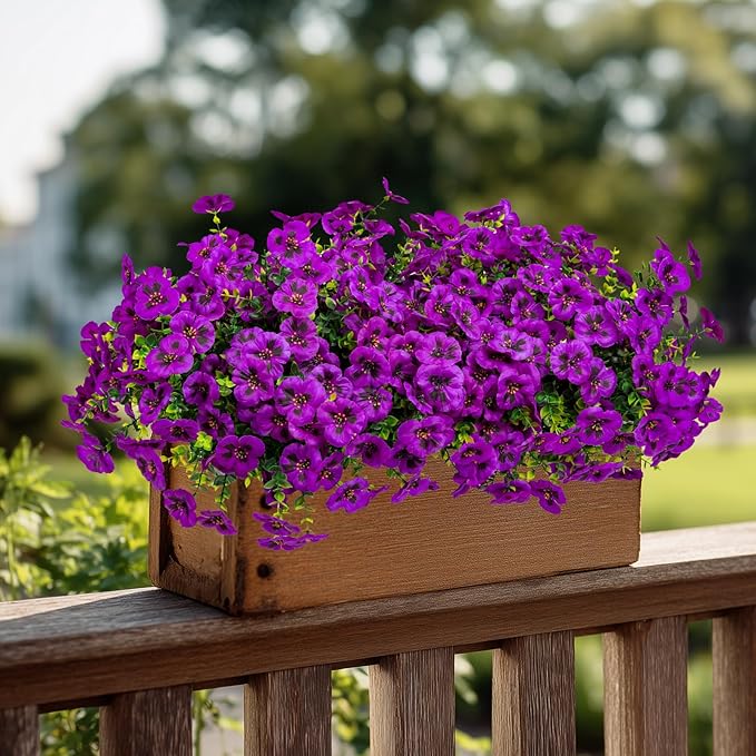 24 Pcs Artificial Fake Pansy Flowers for Outdoor,Faux Silk Plants Flowers UV Resistant Pansies Spring Flowers for Planter Front Door Porch Yard Patio garden Window Box Home Decor(Light Purple)