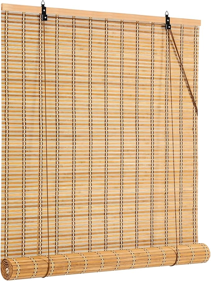 72x48 Inch Bamboo Blinds for Interior Windows, Easy to Install Bamboo Shades for Indoor Windows, Light-Filtering & Privacy Protection Roll Up Shades for Indoor Outdoor Patio, Carbonized