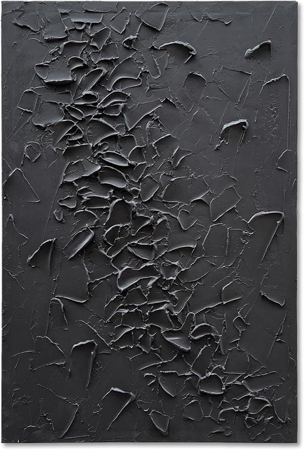 NANKAI Art Hand-Painted Black Thick Textured Abstract Painting Contemporary Minimalist Canvas Art Oil Painting Home Office Wall Decoration, 36x24 inches