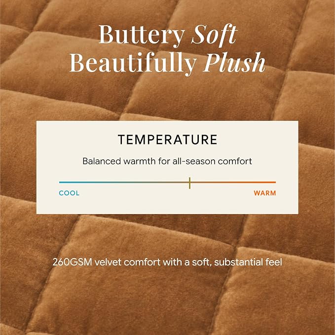 Tribeca Living Luxury Velvet Quilt Twin Size Set - 260GSM Ultra-Soft Oversized Velvet Bedspread Comforter Set with 1 Sham, in Florence Camel