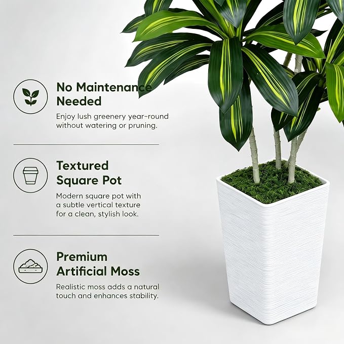 6ft Artificial Dracaena Tree, Realistic Faux Dragon Tree in Pot, 72 Inch Large Fake Silk Tree for Indoor Home Office Decor, Modern Floor Plant for Corner, Housewarming