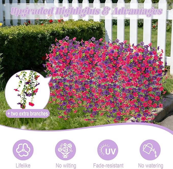 Fake Artificial Hanging Flowers for Outdoors Decoration, 2 PCS Faux UV Resistant Artificial Outdoor Flowers, Fake Plants Look Real Daisy No Fade Spring Decor for Porch Home Patio Balcony and Yard