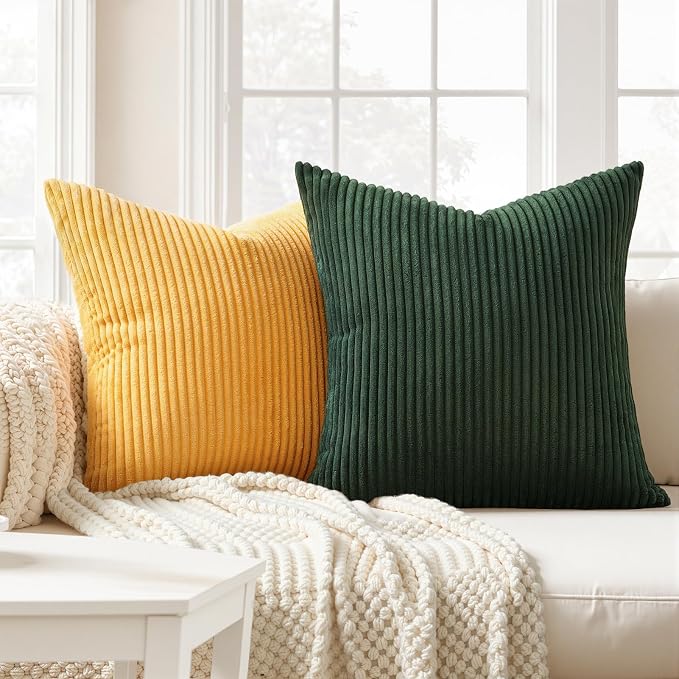 Topfinel Green Rust Throw Pillow Covers 18x18 Inch Set of 4 Mordern Nordic Boho Farmhouse Cushion Covers Soft Corduroy Fall Home Decor for Couch Bed Sofa Living Room