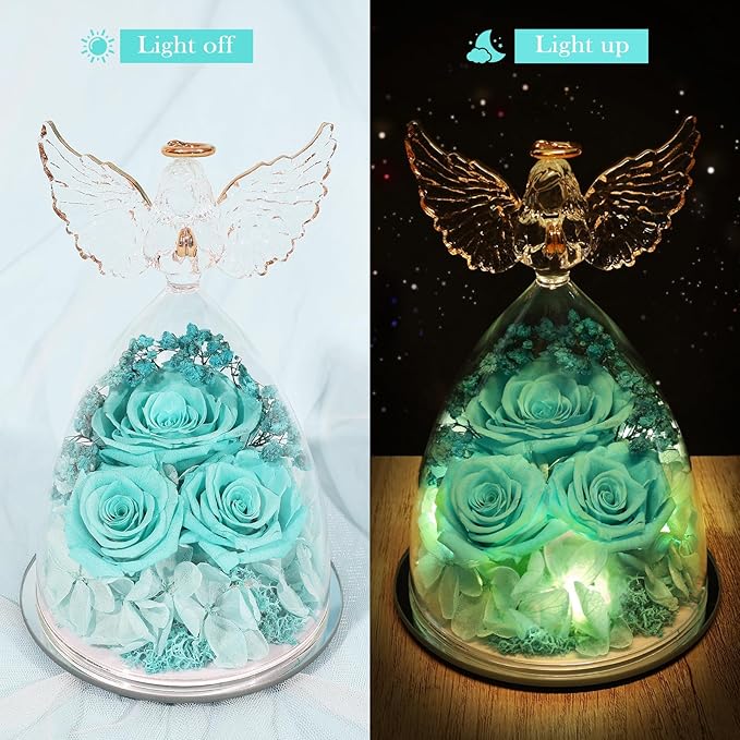 Flowers for Delivery Gifts for Mom Mothers Day Birthday Gifts for Women Grandma Fresh Preserved Flowers Forever Real Roses in Glass Angel Figurines Anniversary Present for Wife Her Friends Daughter