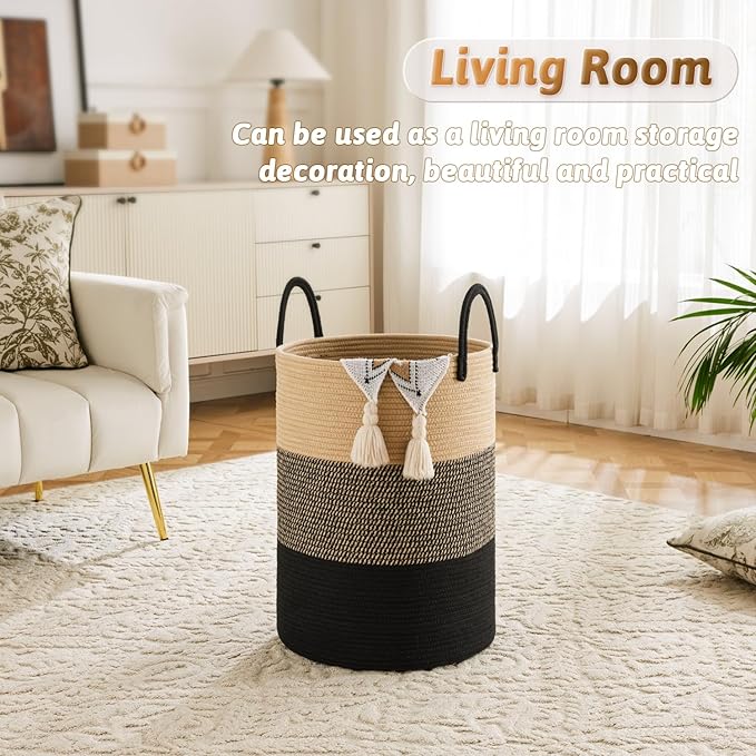 Artfeel Laundry Basket,Woven Cotton Rope Laundry Hamper,60L for Decorative Storage of Dirty Clothes,Toys and Blankets in Bathroom,Bedroom and Living Room