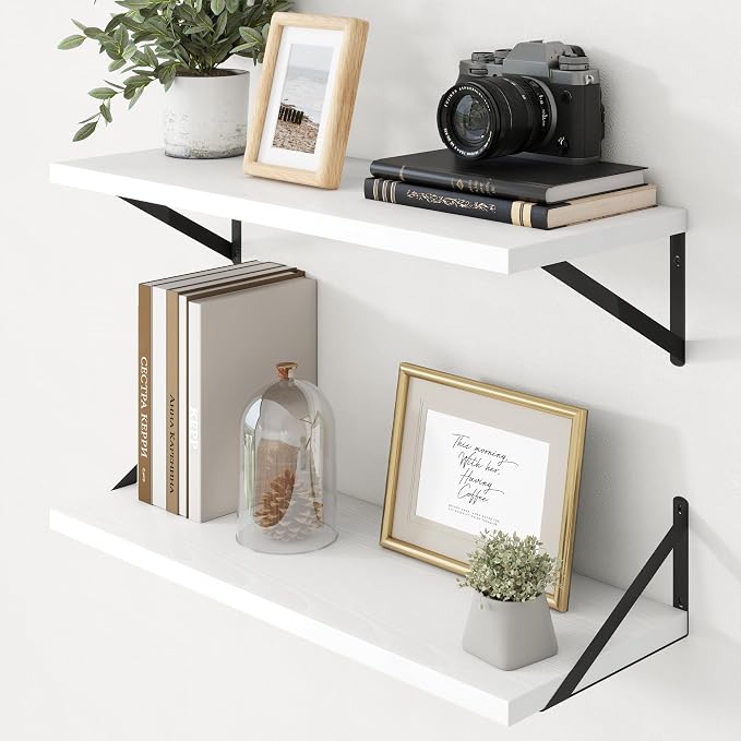 Axeman 12 Inch Deep Floating Shelves 30 Inches Long Set of 2 | 30'' x 12'' Rustic White Wood Shelves for Wall, Extra Deep Wall Shelves for Living Room Bathroom Kitchen