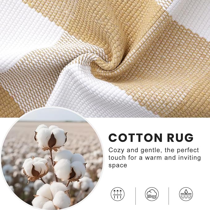 OLANLY Buffalo Plaid Rug 2' x 3' (24" x 36") – Beige and White Cotton Checkered Doormat, Washable Indoor Outdoor Rug for Layered Front Porch, Kitchen, Entryway Decor