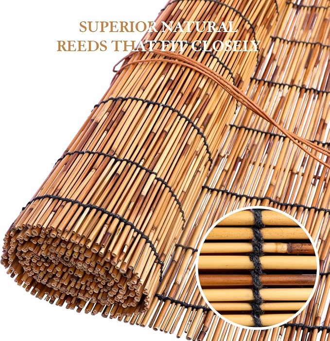 Reed Curtain, Bamboo Light Filtering Roller Shades,47" W x 71" H Retro Natural Roll Up Window Blind for Outdoor Indoor