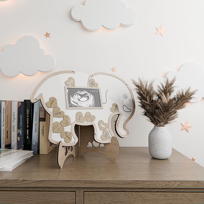 Elephant Baby Shower Guest Book Keepsake - Jungle Decorations Centerpiece - Gender Neutral Boy or Girl - Sonogram Ultrasound Frame Keepsake- Nursery Decor Photo Frame - Safari Shower Sign In Guestbook