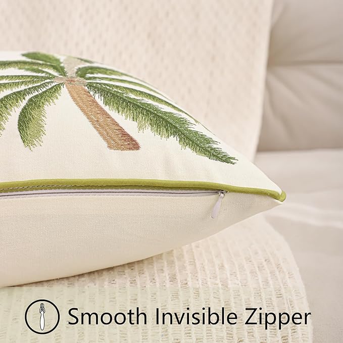 Palm Tree Decor Pillow Covers 18x18 Pack of 2 Boho Tropical Embroidered Throw Pillow Covers Summer Cushions Cases Farmhouse Square Pillowcases Spring Home Decor for Sofa Bed Living Room,Green