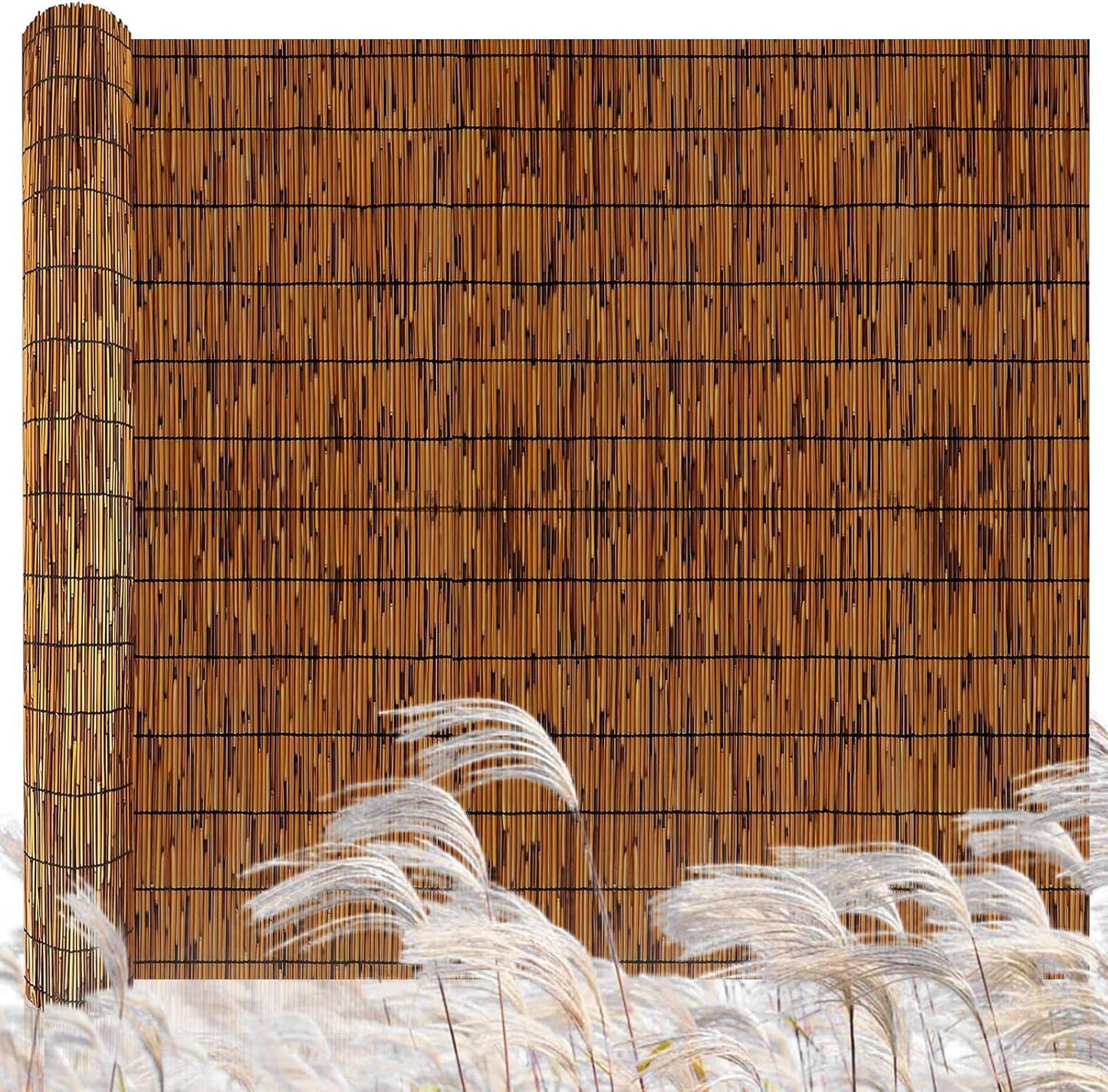 Natural Reed Fencing,4FT X 16.4FT Reed Screen Balcony Reed Fence Bamboo Screen Fencing for Outdoor Backyard Patio（Brown）