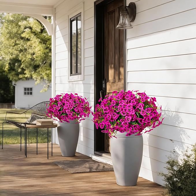 24 Pcs Artificial Fake Pansy Flowers for Outdoor,Faux Silk Plants Flowers UV Resistant Pansies Spring Flowers for Planter Front Door Porch Yard Patio Garden Window Box Home Decor(Fuchsia)