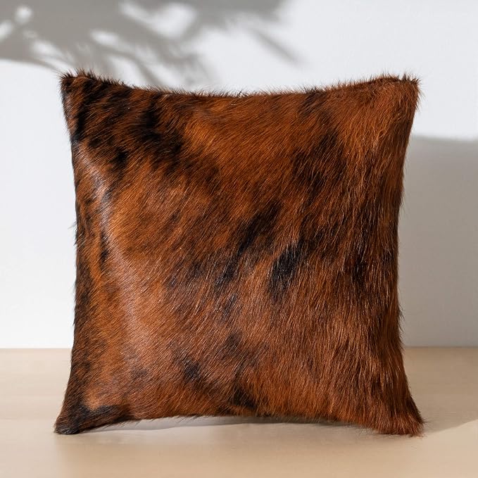 ecowhides 100% Genuine Brazilian Cowhide Pillow Cover – Brindle – Single-Sided – Luxury Leather Decorative Cushion for Rustic & Western Home Décor – 20” x 20”