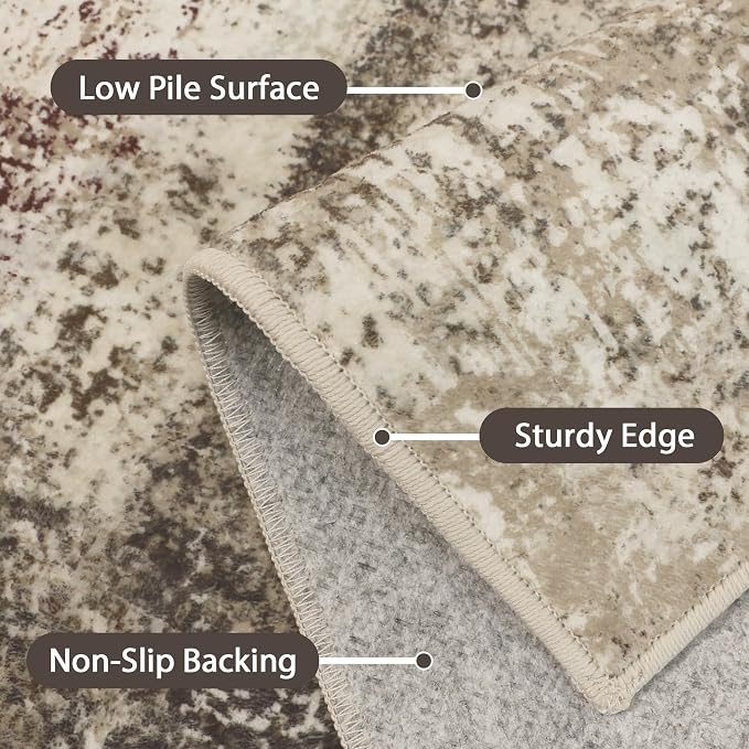 BEIMO Area Rugs 8x10 for Living Room Bedroom, Modern Abstract Machine Washable Rug, Large Soft Low Pile Floor Carpet with Non Slip Backing for Dining Room, Beige/Brown