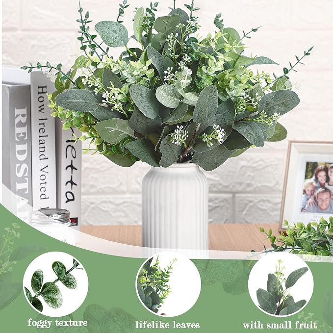 500 Pcs 6 Kinds Mixed Eucalyptus Leaves Stems Bulk Artificial Greenery Plants Fake Silver Dollar Eucalyptus Bundle Faux Plants Greenery for DIY Bouquets Floral Arrangement Wedding Engagement Decor