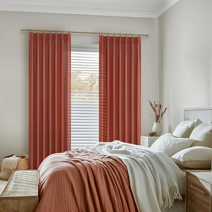 Extra Long Burnt Orange Sheer Fall Curtains & Drapes 108 Inches Long 2 Panels for Kids Room Nursery, Luxury Decor Pinch Pleated Faux Linen Light Filtering Office Floor to Ceiling 40 x 108 Length Burg