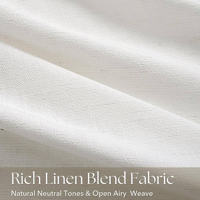 Pleated Linen Curtains 92 inch Long for Living Room Patio Sliding Door Light Filtering Semi Sheer Curtains 92 inch Length 2 Panels Set Modern Elegant Textured Thick Pleat Drapes Neutral Cream