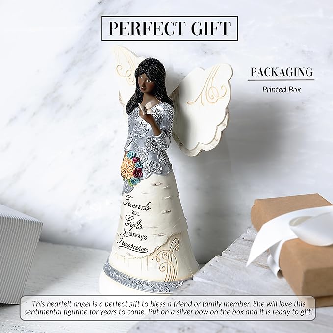 Pavilion Gift Company - Friends are Gifts to Treasure - 8" Ebony African American Angel Figurine Religious Bestie BFF Best Friend God Jesus Lover Christian Christ Gift Present
