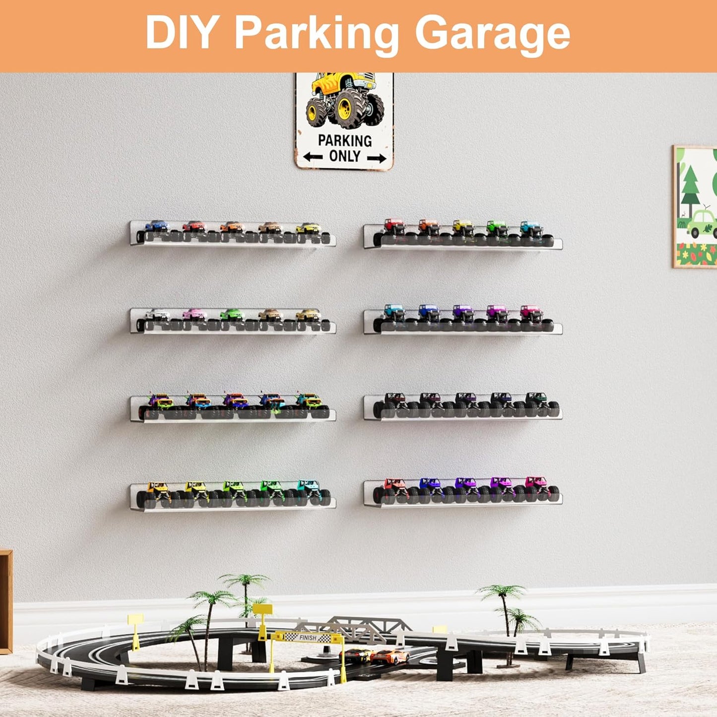 upsimples 10 Pack Acrylic Shelves Wall Organizer and Storage, 15" Display Shelf for Figure, Toy Cars, Perfume, Kids Bookshelf for Bedroom, Nursery, Craft Room, Clear