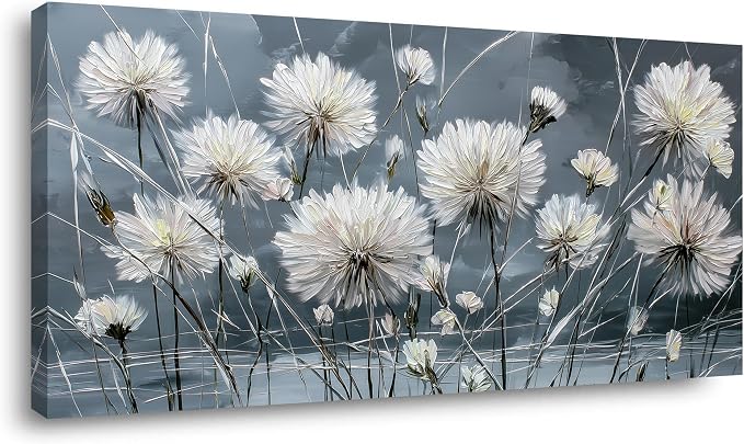 Ggaafet White Dandelion Wall Art for Bedroom Canvas Oil Painting Prints Beautiful Flower Floral Blooming Art Deco Modern Artwork Office Family Dining Room Decor