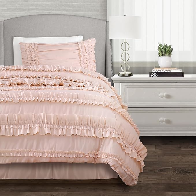 Lush Decor Belle Comforter Twin XL Size 3 Piece Set Blush - Twin Dorm Bedding Set - Pink Comforter - Coquette Dorm Decor - College Essentials