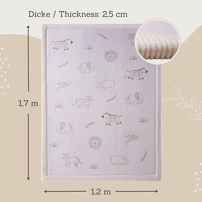 Hakuna Matte CloudSoft Baby Play Mat for Floor 47" x 67" Safari Animals | Coral Velvet high-density foam Rug for Crawling Cozy Play – Non-Slip, Water-Resistant, Easy-Care Tummy Time Mat