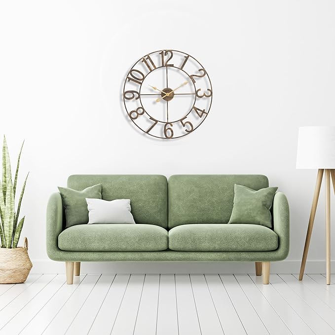Sorbus Large Wall Clock for Living Room Decor - Wall Clock for Kitchen - 24 inch Big Wall Clock Decorative - Metal Wall Art - Analog Large Clock for Bedroom, Home, Kitchen, Office, Wall Decor (Bronze)