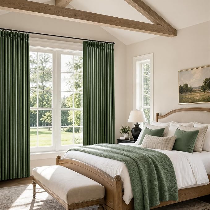 120 Inches Olive Green Pleated Curtains for High Living Room Memory Trained Light Filtering Sheer Large Tall Window Drapes with Hooks Rings Vintage Loden Extra Long Curtains for Bedroom 10 FT 2 Panels