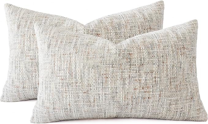 Textured Chenille Lumbar Pillow Covers 12x20 Inch Set of 2 Soft Neutral Woven Accent Boho Farmhouse Rectangle Decorative Cushion Cases for Modern Home Decor Couch Sofa Chair Living Room