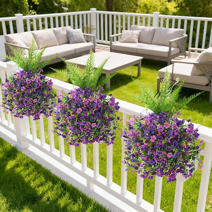 ZFProcess Artificial Fake Hanging Flowers for Outdoors, Silk Daisy with Articial Boston Ferns Plants Set, Realistic Spring Fake Outdoor Flowers UV Resistant Porch Patio Yard Decor