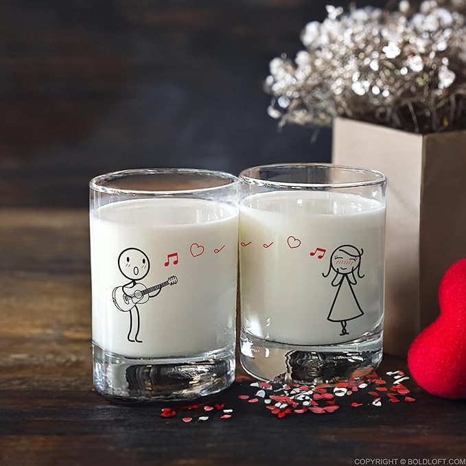 BoldLoft Love Me Tender Couple Drinking Glasses- Couple Gifts for Her, Girlfriend, Wife, Guitar Lover Gifts, His and Hers Home Decor for Anniversary, Valentine's Day, Christmas, Wedding, Engagement