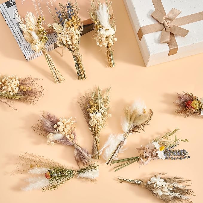 12/24PCS Handmade Dried Flower Bouquet with Stems Natural Dried Wildflowers 7.5 Inch Mini Dry Flowers for Vase Farmhouse Decor, Wedding Styling, Photography Props, Gift DIY(12pcs, Rustic)