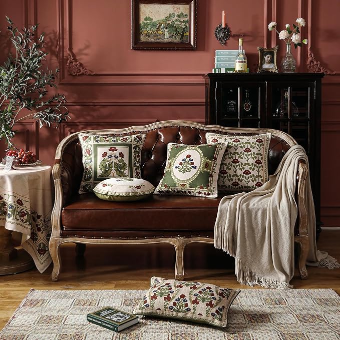 ISAENNE Elegant French Linen Throw Pillow Cover,Set of 2,20"x12"-Estonia A | Designer Vintage Rectangle Pillow Cover,Concealed Zipper Design,Floral Pattern,Sofas,Bedroom,Living Room,Lounge Chairs