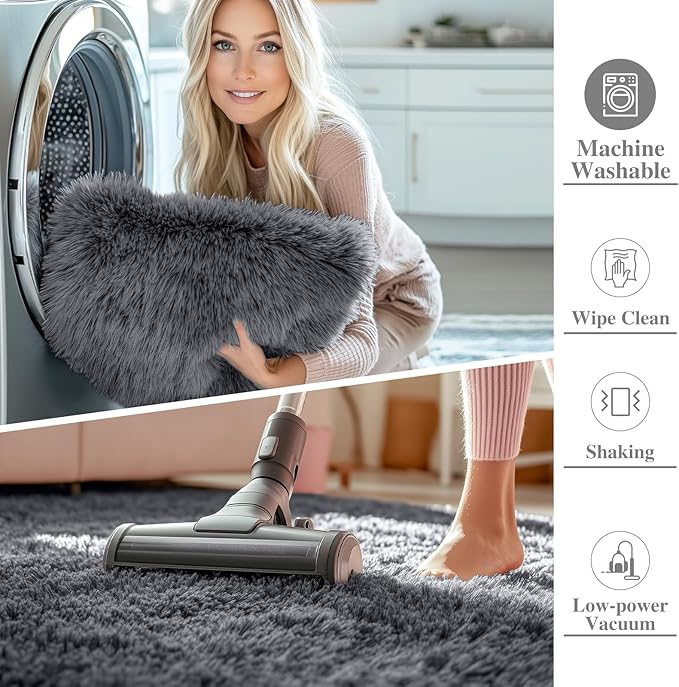 OLANLY 7x9 Machine Washable Large Area Rugs for Living Room, Bedroom, Soft Fluffy Shaggy Bedside Rug, Indoor Floor Carpet for Kids Girls and Boys, Dorms, Nursery, Home Decor Aesthetic, Grey