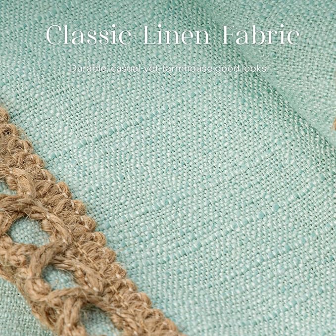 Phantoscope Pack of 2 Farmhouse Decorative Throw Decorative Pillow Cover Burlap Linen Trimmed Tailored Edges Light Turquoise, Plain, 22 x 22 inches, 55 x 55 cm