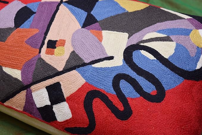 Lumbar Kandinsky Red Abstract Pillow Cover Reds Flow Ribbon Modern Throw Pillowcase Chair Cushion Contemporary Farmhouse Pillows Modern Couch Pillow Hand Embroidered Wool Size 14x20