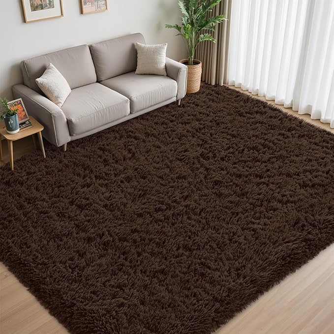 8x10 Area Rug for Living Room:Ultra Soft Fluffy Shag Brown Rugs,Large Fuzzy Plush Indoor Non Slip Carpet Washable Rug for Bedroom Kids Nursery Office Dorm Modern Decor(Brown 8'x10')