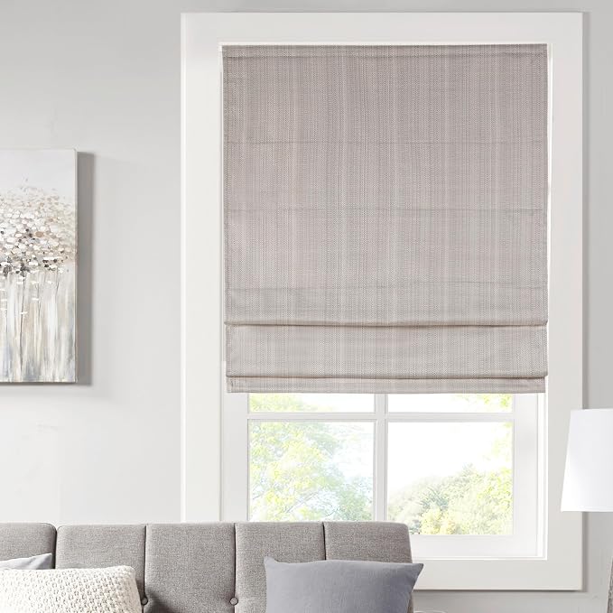 Madison Park Galen Cordless Roman Shade, 27"W x 64"H, Sheen Taupe – Room Darkening, Thermal Insulated, Energy Efficient Window Blind with Subtle Sheen Basketweave Fabric for Privacy