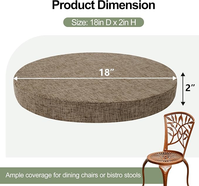 Tromlycs Round Chair Seat Cushions for Circle Bistro Stool Chairs Pads Pillow Large Indoor Circular Non Slip Foam Cushion 18 inch Linen Set of 2
