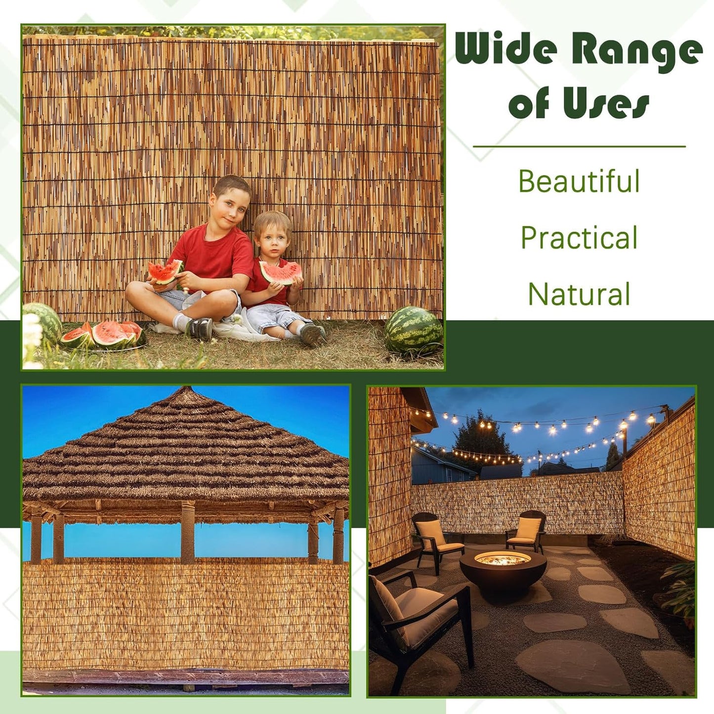 Barydat 4 Pcs 3 x 16.4 ft Bamboo Privacy Screen, Reed Fence Roller Patio Decorative Fences Reed Screen Curtain for Garden Backyard Patio Balconies