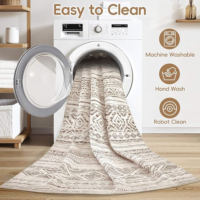 cotiled 5x7 Area Rug Living Room: Washable Boho Rugs with Non Slip Backing Large Soft Indoor Stain Resistant Carpet for Bedroom Farmhouse Dining Room Lightweight Home Decor Dark Brown