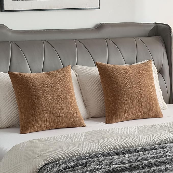 FUTEI Tobacco Chenille Throw Pillow Covers 22x22 Inch Set of 2,Soft Striped & Diamond Textured Cushion Cases,Modern Home Decor for Couch Living Room