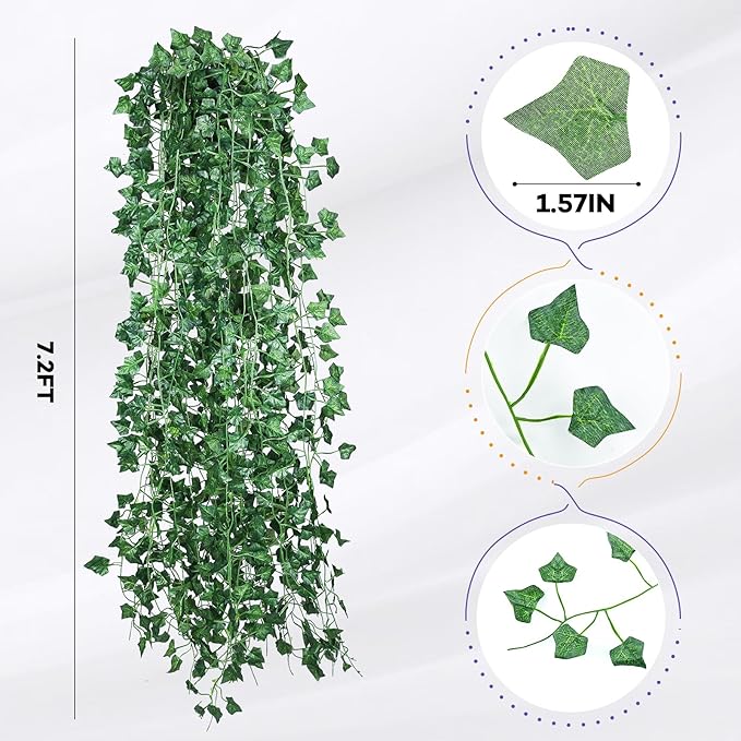 Alotiki 18 Pack 126 Feet Vines,Ivy,Ivy Garland,Fake Ivy,Fake Leaves,Ivy Vines,Artificial Vines,Green Vines,Leaves Room Decor,Vines for Bedroom,Wall Decor,Wedding Party